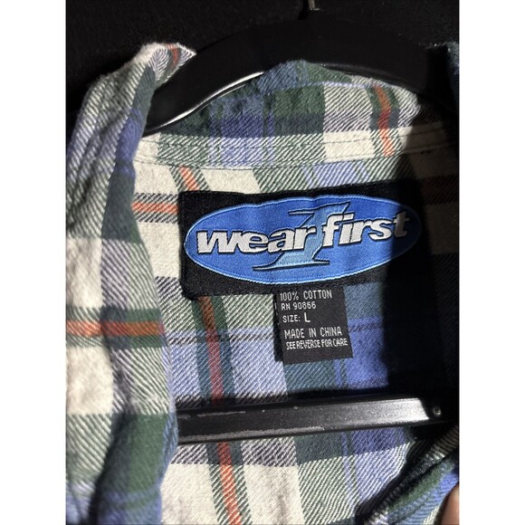 90s Wear First Flannel Shirt Mens L Long Sleeve Plaid Button Up - Picture 3 of 7